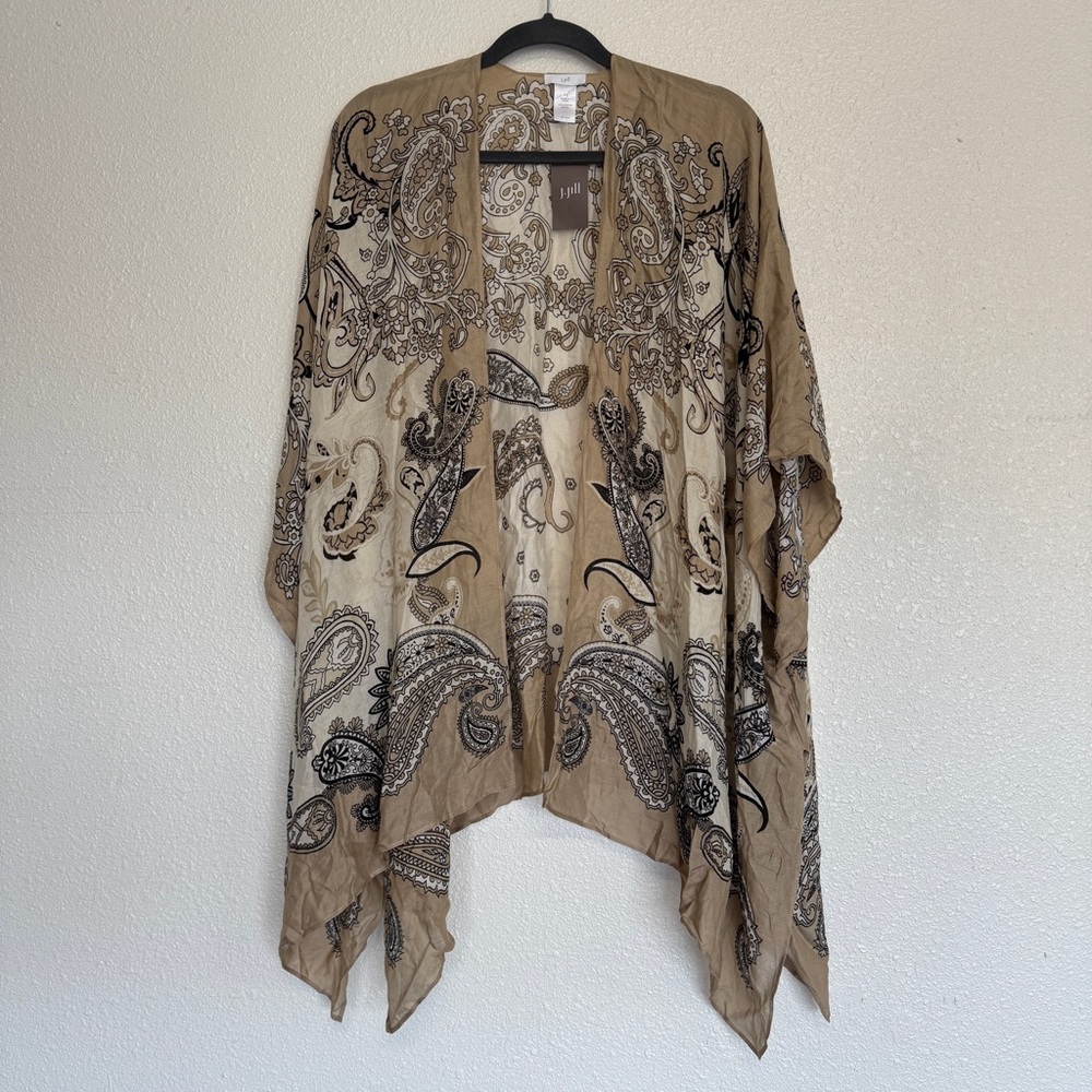 J Jill New Size S-L Neutral Beige Patterned Lightweight Bohemian Ruana Wrap Top